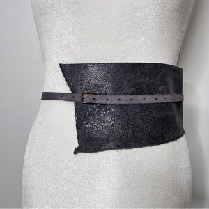 Asymmetrical Gray Leather Waist Belt Boho Contemporary Artsy Unique Size M